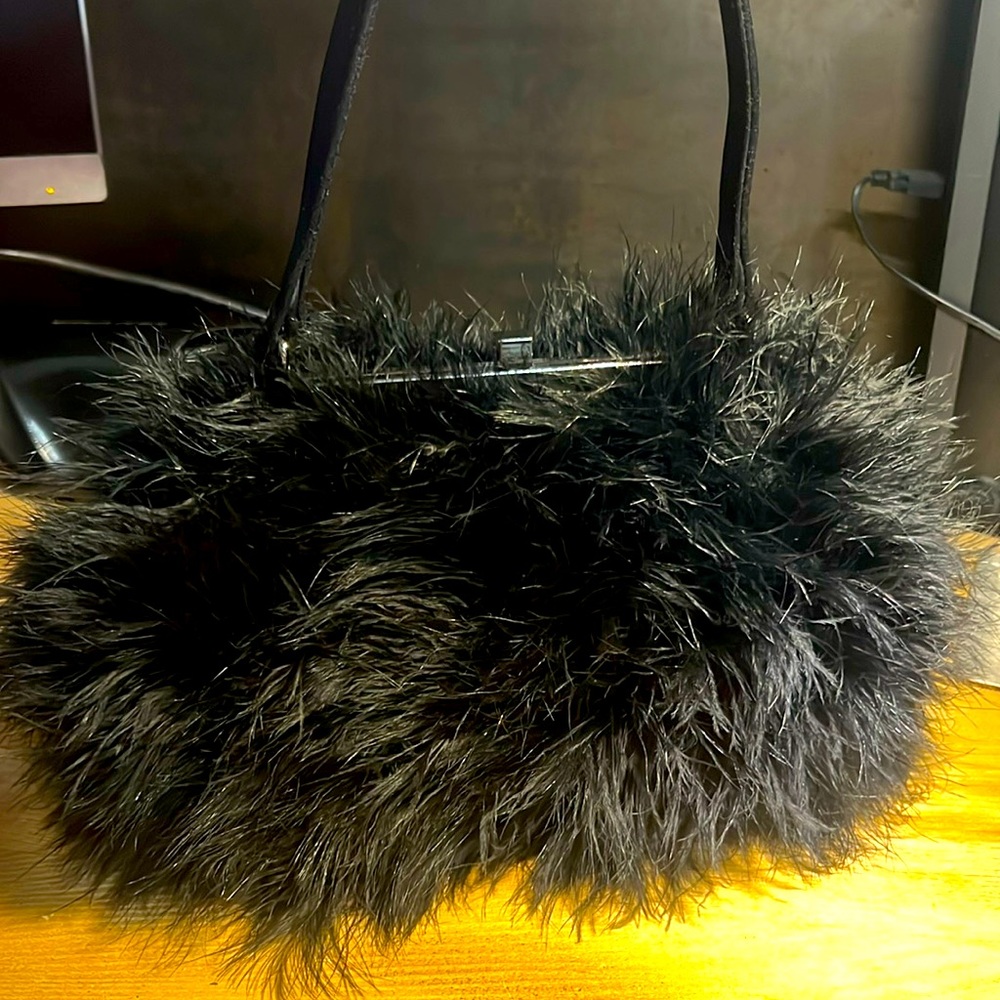 Vintage 1990’s Bloomingdale’s black Feather Clutch bag